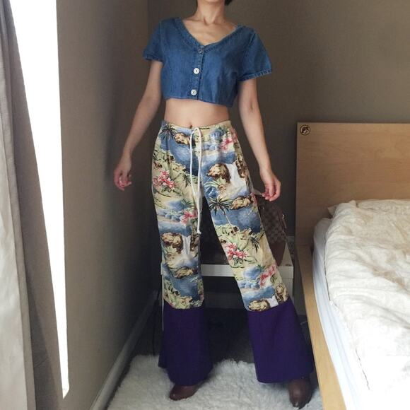 Reworked Vintage Tropical Ocean View Printed Pants-CA5 - Picture 8 of 12